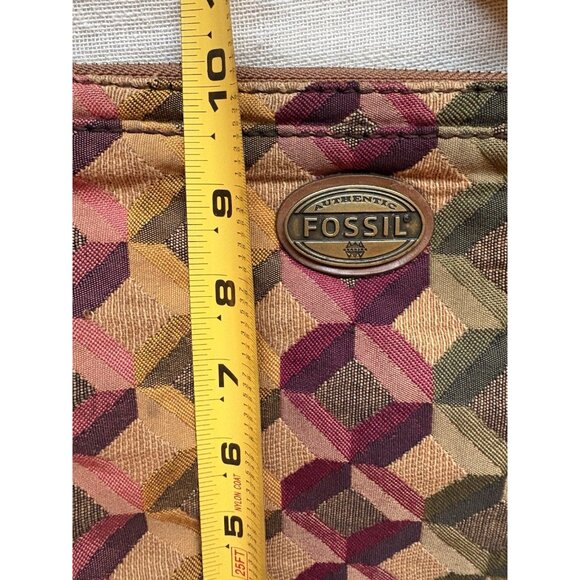 FOSSIL Diamond Tapestry Multi Zip Crossbody Shoulder Bag Hippie Boho - Picture 6 of 8